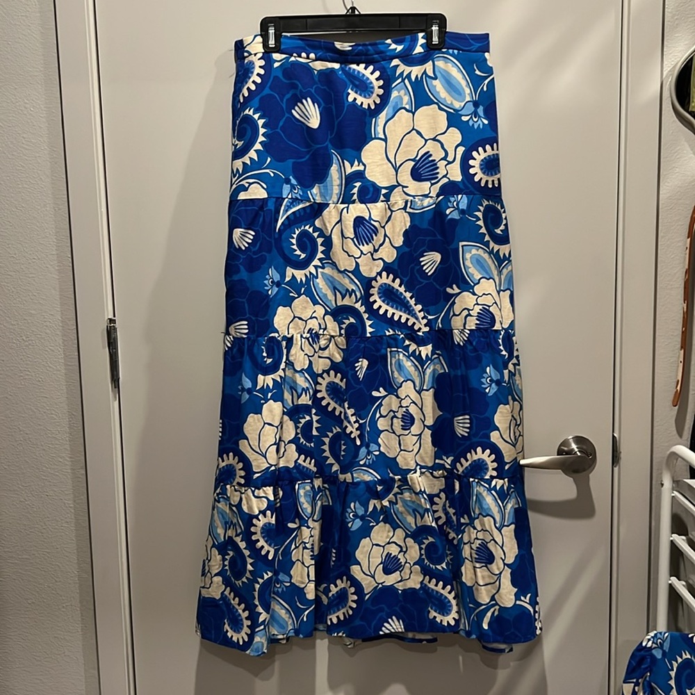 House of Harlow 1960 Blue Paisley Linen Maxi Skirt Set - Picture 5 of 9